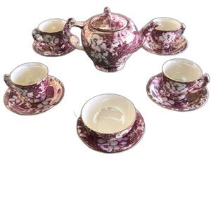 Royal Winton Grimwades Chintz Pink Rose Teapot W/ 4 Cups And Saucers